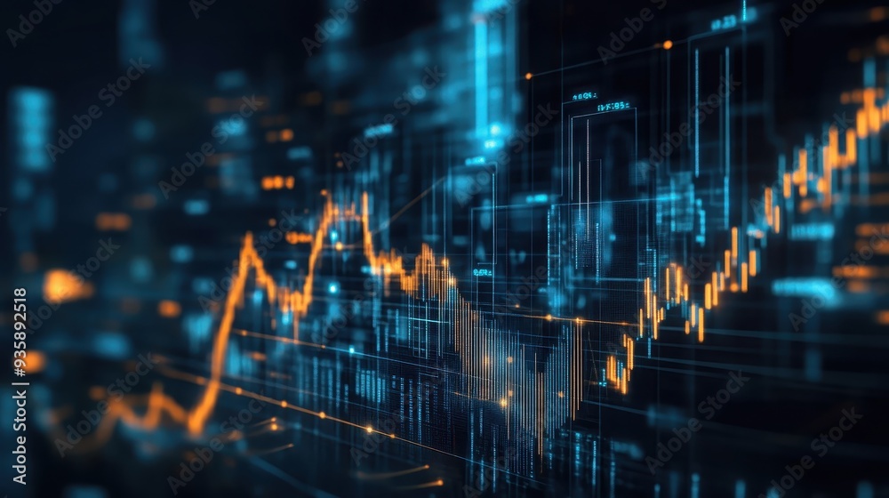 Abstract digital financial chart showcasing economic data, stock market trends, and analytics in a futuristic interface. Abstract digital financial chart showcasing economic data, stock market trends, and analytics in a futuristic interface.