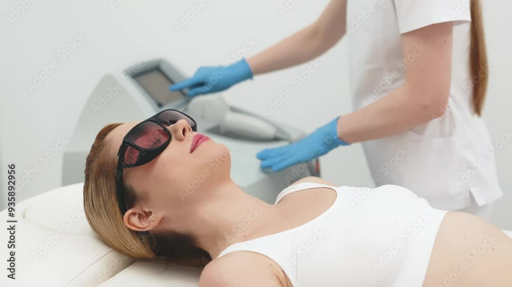 Underarm laser hair removal in a beauty clinic. A professional cosmetologist performs a precise treatment to remove unwanted hair from a young woman's armpits, ensuring smooth results. Underarm laser hair removal in a beauty clinic. A professional cosmetologist performs a precise treatment to remove unwanted hair from a young woman's armpits, ensuring smooth results.