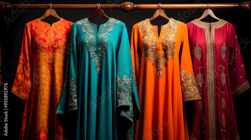 A Pakistani shalwar kameez in vibrant hues