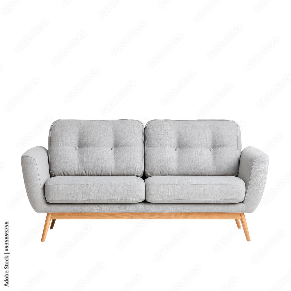 Modern gray sofa with wooden legs isolated on a white background. Modern gray sofa with wooden legs isolated on a white background.