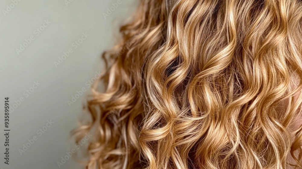 Light catches the luscious, curly golden hair flowing gracefully, highlighting its natural waves and texture. Light catches the luscious, curly golden hair flowing gracefully, highlighting its natural waves and texture.