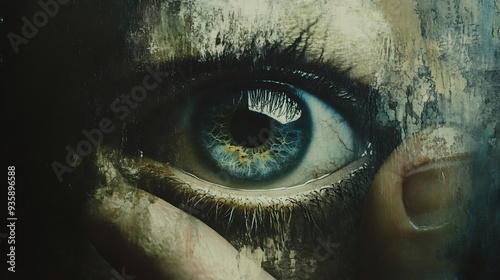 Close-Up of a Blue Eye Through Distorted Glass