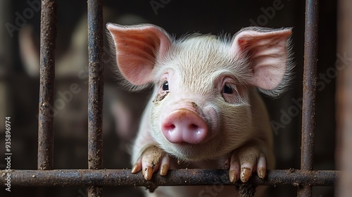 Piglet Peeking Through Rusty Bars