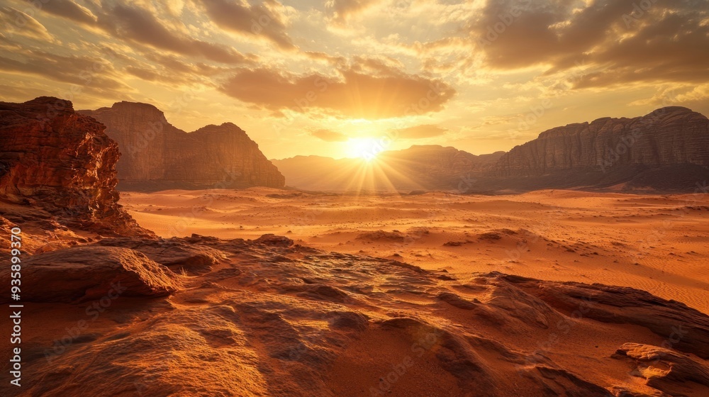 Naklejka premium Sunset in the Wadi Rum Desert