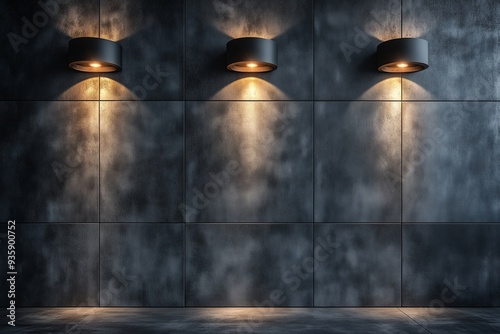 Gray wall illuminated by three lights photo