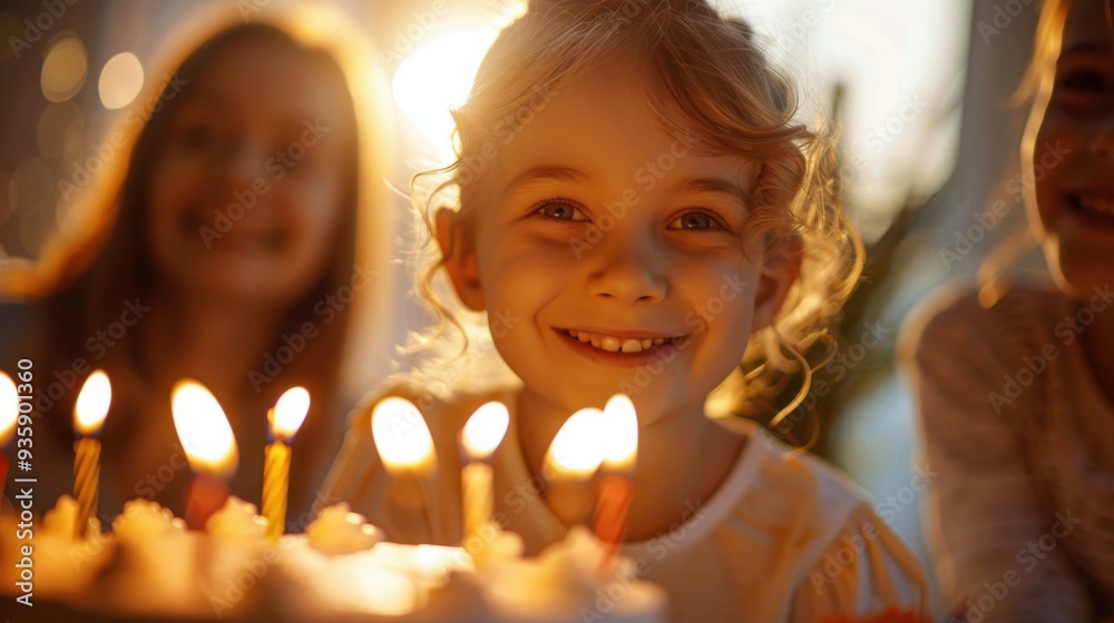 Birthday Celebration: The cake with candles is presented while the family sings, and the birthday child beams with joy, surrounded by family and friends.
