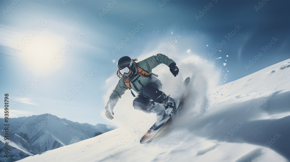 A snowboarder navigating pristine slopes, A snowboarder navigating pristine slopes,