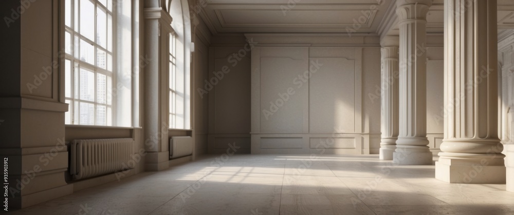 Obraz premium Sunlight Streaming Through Windows in a Classical Hallway