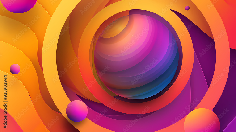 Obraz premium SET Modern poster design with gradient round sphere in the center. Colorful banner design with 3d gradient background