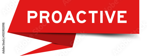 Red color speech banner with word proactive on white background