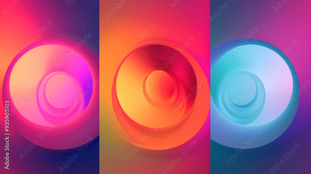 SET Modern poster design with gradient round sphere in the center. Colorful banner design with 3d gradient background SET Modern poster design with gradient round sphere in the center. Colorful banner design with 3d gradient background