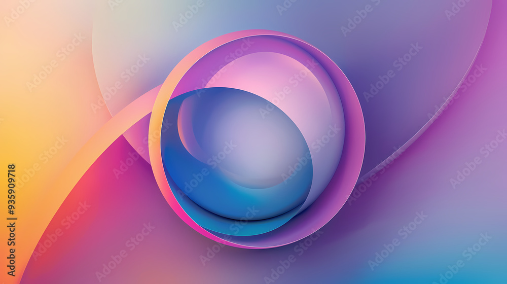 Obraz premium SET Modern poster design with gradient round sphere in the center. Colorful banner design with 3d gradient background