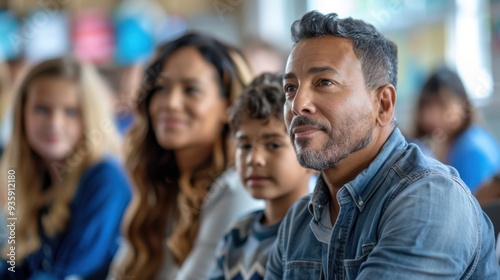 Parent-Teacher Conference: Parents sit in the classroom, focused on the teacher’s discussion of their child’s progress and achievements, demonstrating pride and support. 