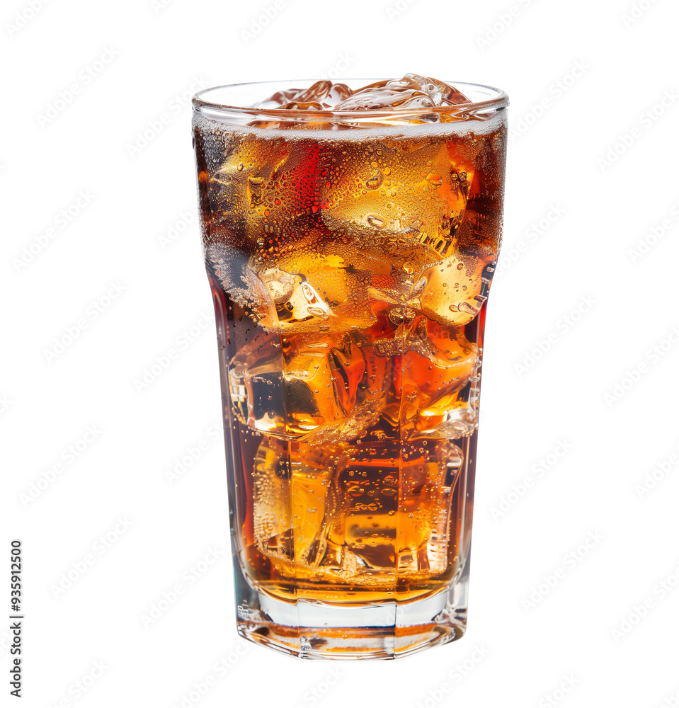 isolated soft drink with ice cubes in glass isolated soft drink with ice cubes in glass
