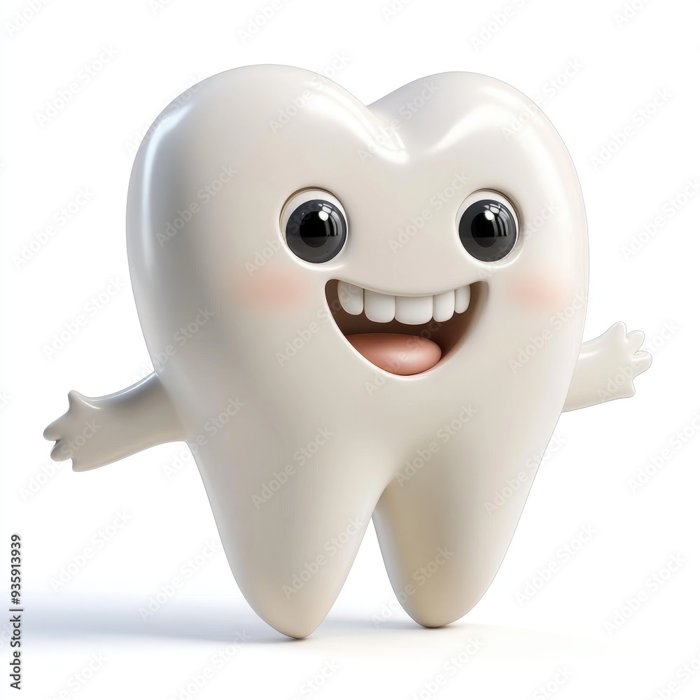Cartoon tooth with a big smile and open arms, isolated on a white background. Cartoon tooth with a big smile and open arms, isolated on a white background.