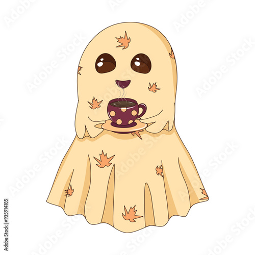 An adorable ghost enjoys a cup of hot tea