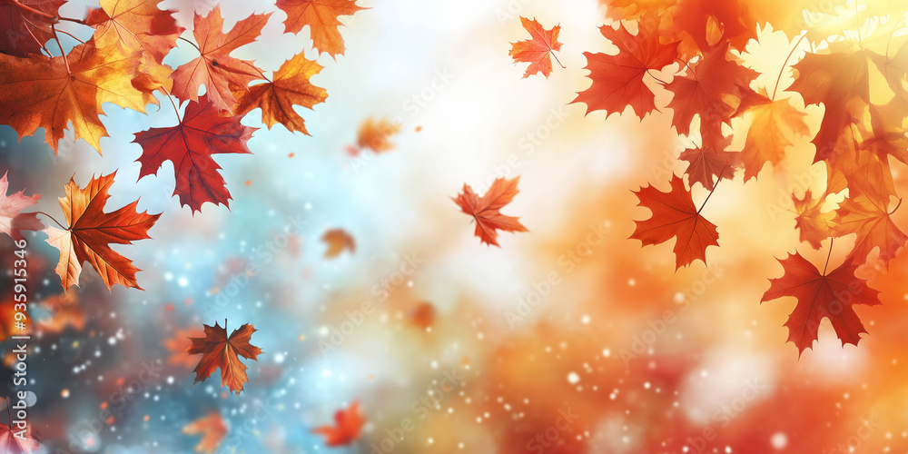 Autumn background with maple leaves, blurred background, autumn weather concept. Advertising banner. Autumn background with maple leaves, blurred background, autumn weather concept. Advertising banner.