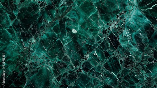 An exquisite close-up of green marble, with intricate natural veins and textures forming a unique, luxurious pattern, perfect for elegant interiors. photo