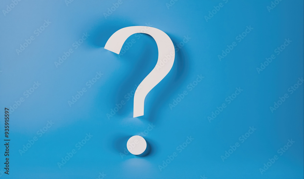 A white question mark sits on a blue background A white question mark sits on a blue background