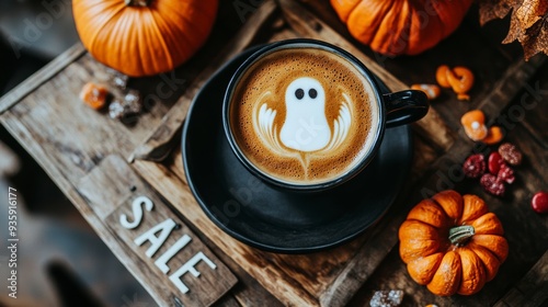 Spooky ghost latte art for halloween sale marketing campaign