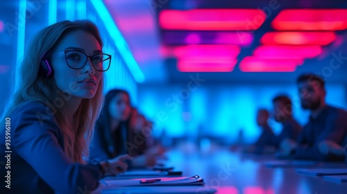 Woman with Glasses Neon Light.