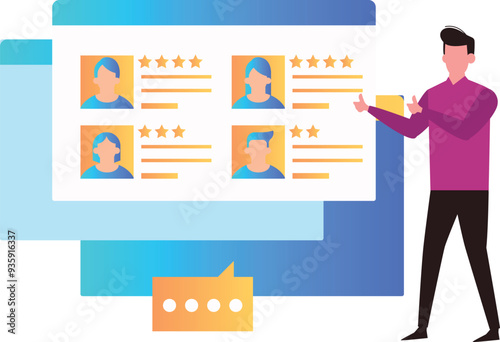 Boy showing users with star ratings.
