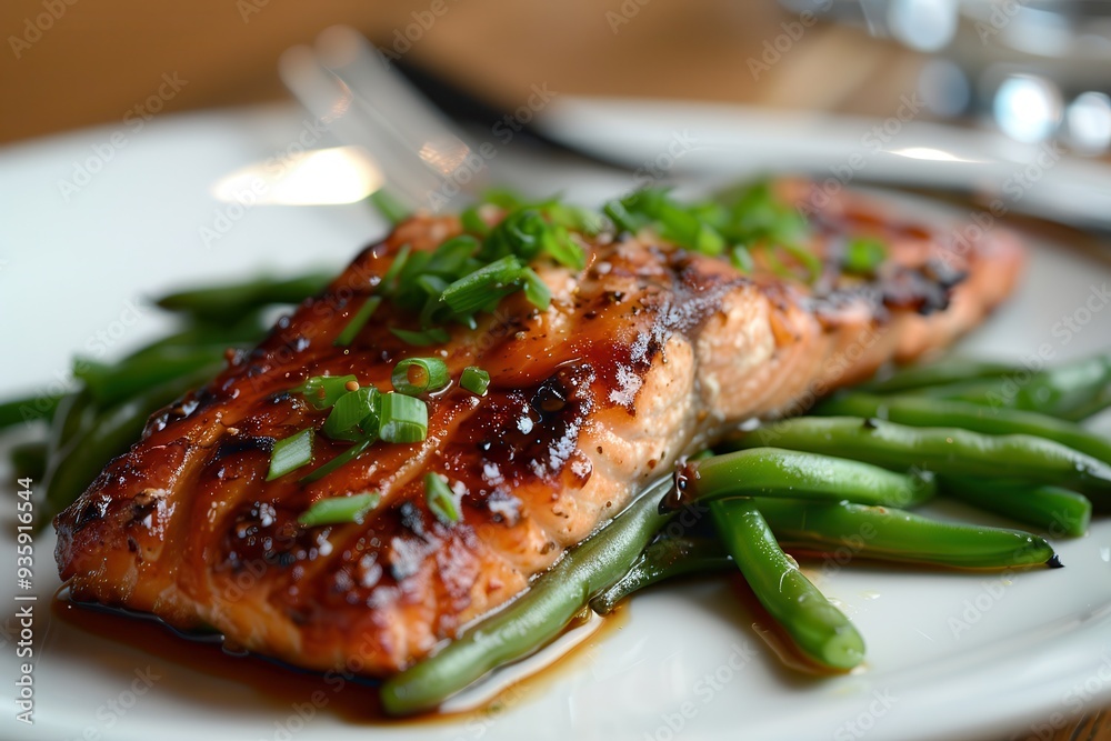 Miso Salmon. Delicious Ginger Miso-glazed Salmon with Fresh Green Beans Miso Salmon. Delicious Ginger Miso-glazed Salmon with Fresh Green Beans