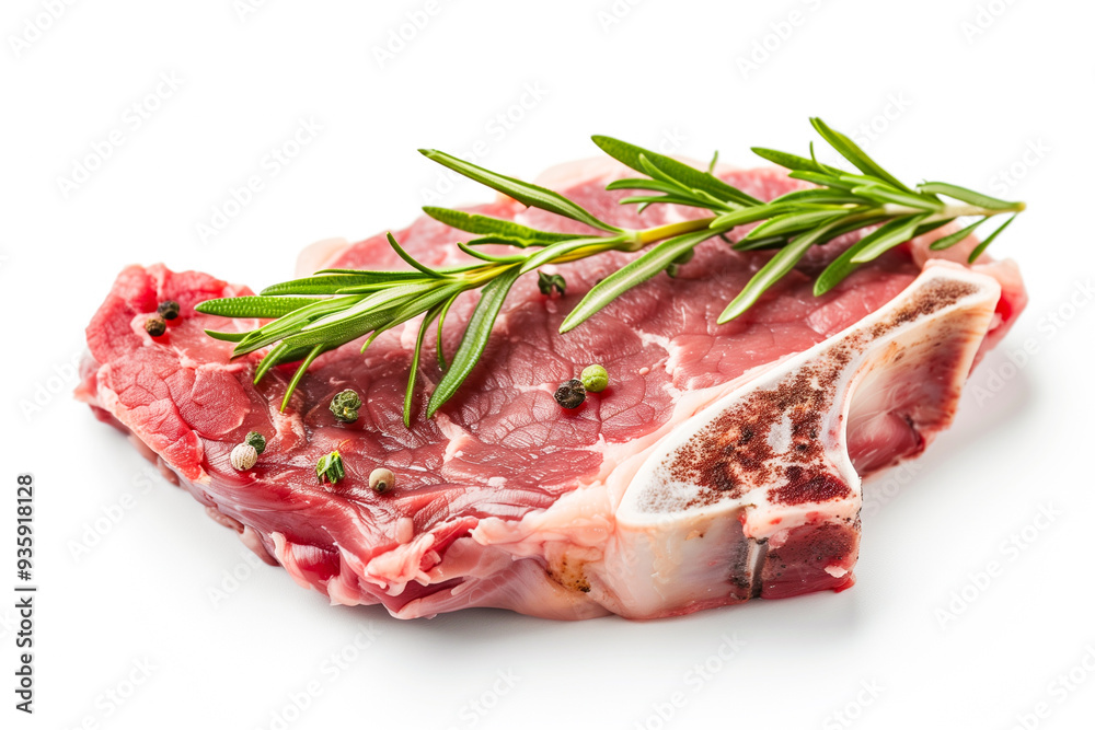 tasty steak with rosemary on white background tasty steak with rosemary on white background