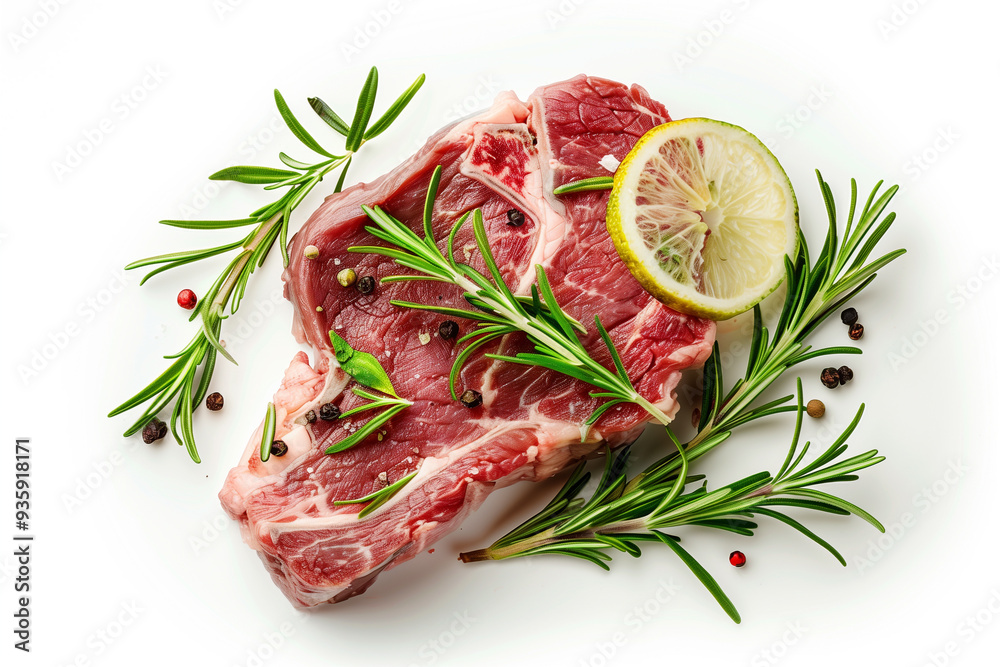 tasty steak with rosemary on white background tasty steak with rosemary on white background