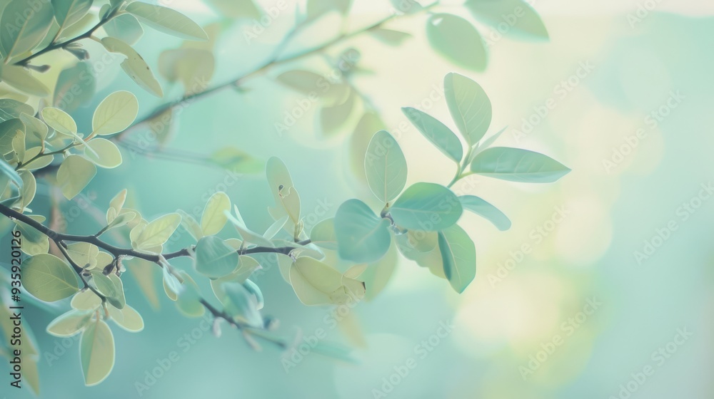 Close-up of delicate, sunlit leaves basking in soft, ethereal light, creating a serene and calming atmosphere.