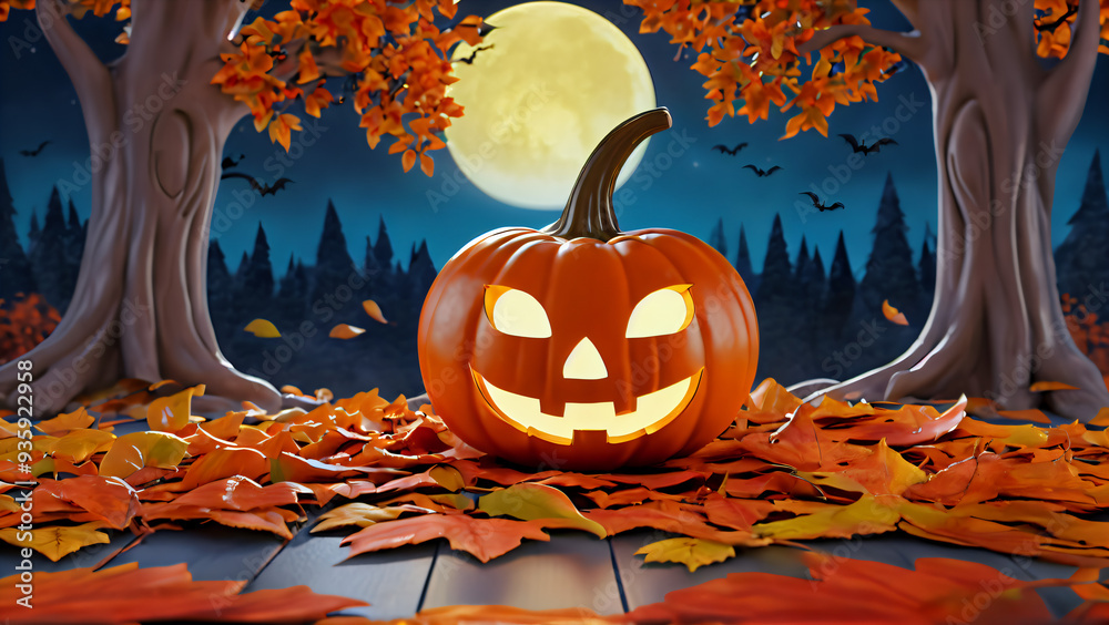 Ominous Halloween: Illustration of the festive season with carving pumpkins, the darkness of the night and the mysterious light of the moon, creating a spooky fall holiday atmosphere with bright orang