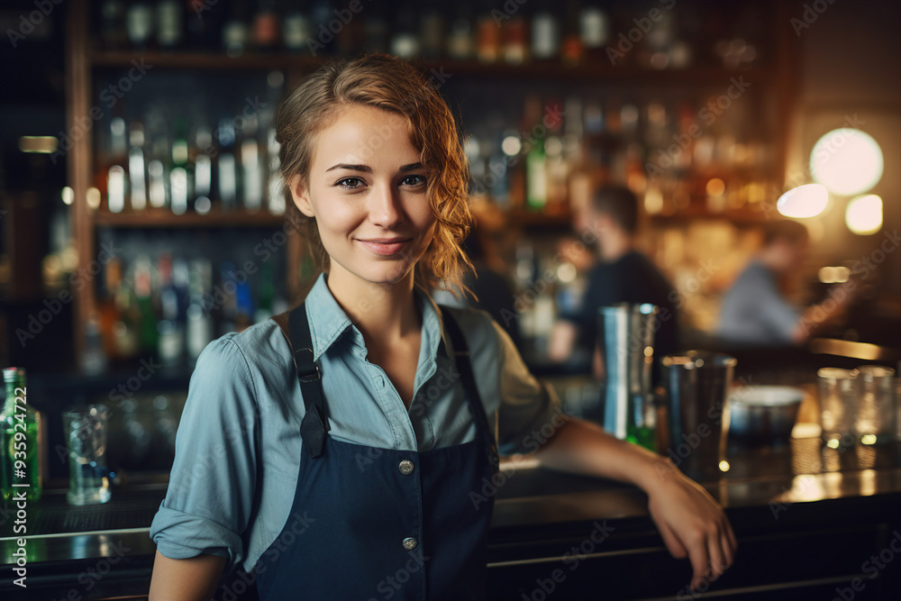 Classic bar pub with professional bartender barkeeper barman, Generative AI illustration photo Classic bar pub with professional bartender barkeeper barman, Generative AI illustration photo