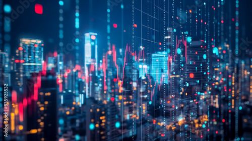 Wallpaper Mural A vibrant city skyline illuminated by digital data streams showcases the fusion of technology and urban life at night Torontodigital.ca