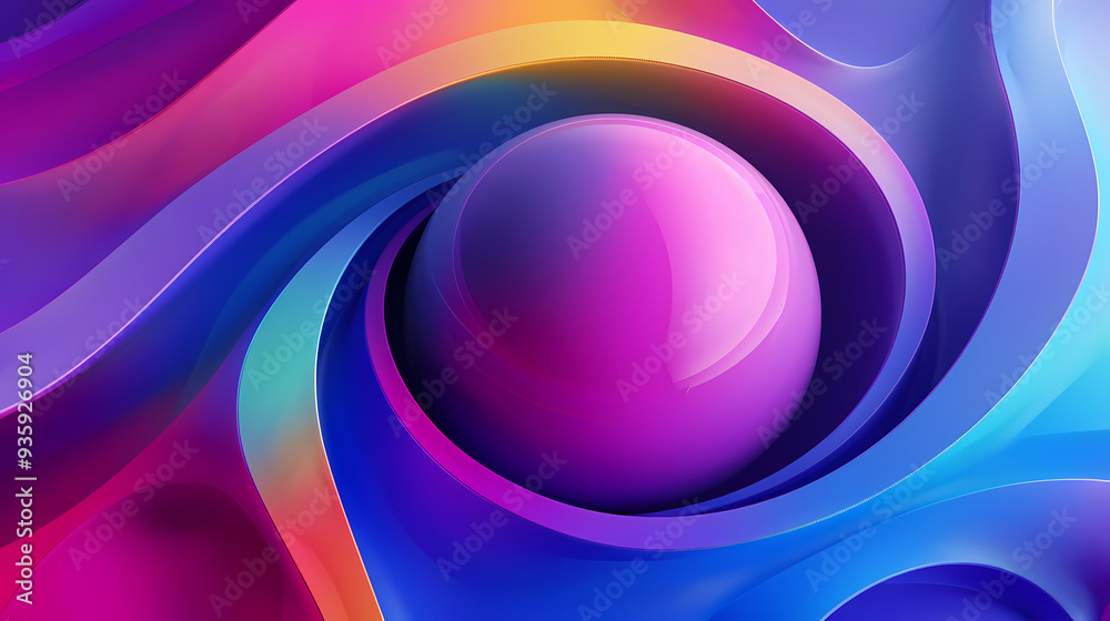Obraz premium SET Modern poster design with gradient round sphere in the center. Colorful banner design with 3d gradient background