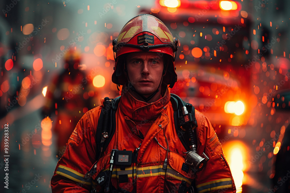 AI generated picture photo of professional firefighter rescue service against fire backdrop