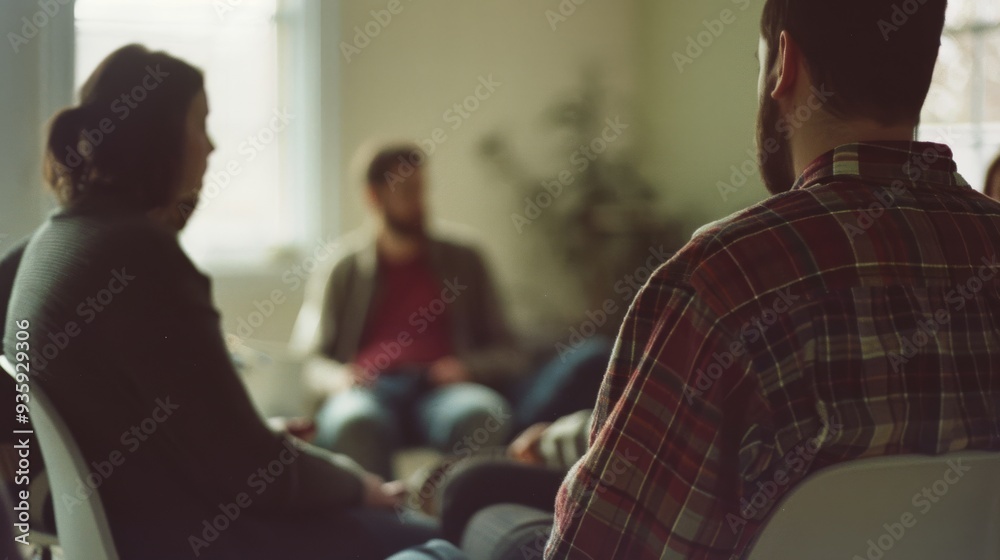 A group of people sit in a circle, engaging in a conversation, with a warm and intimate setting enhancing their connection. A group of people sit in a circle, engaging in a conversation, with a warm and intimate setting enhancing their connection.