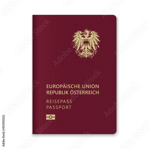 Austria Passport Cover with Gold Emblem and Text