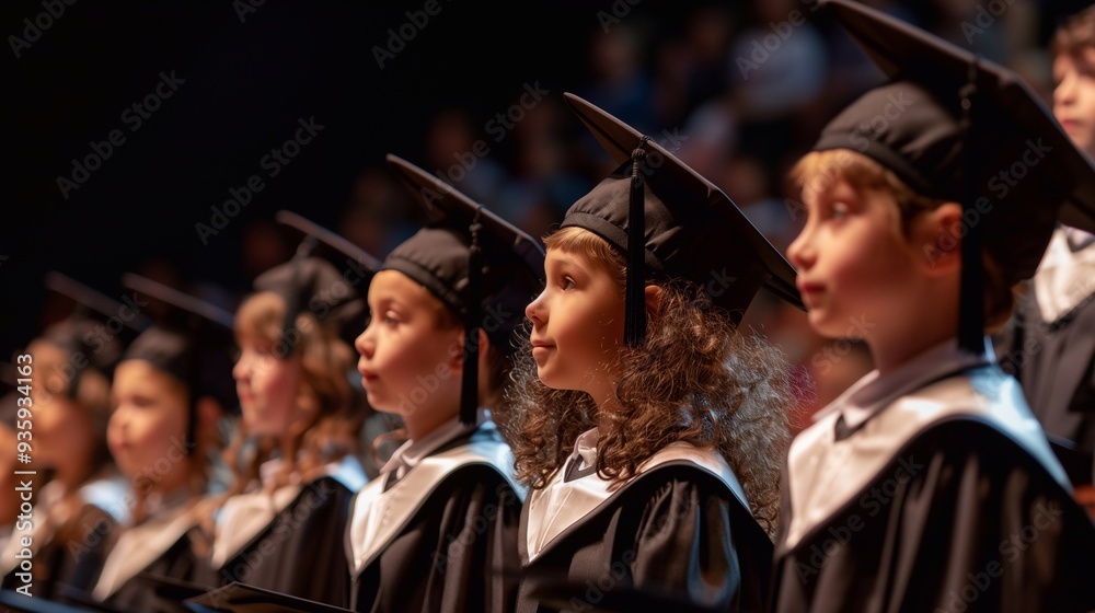 Obraz premium Children in robes on stage. Graduation from primary school.