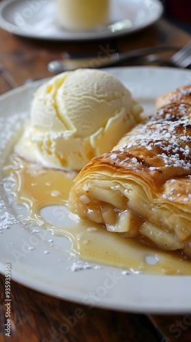 applestrudel and vanilla icecream photo