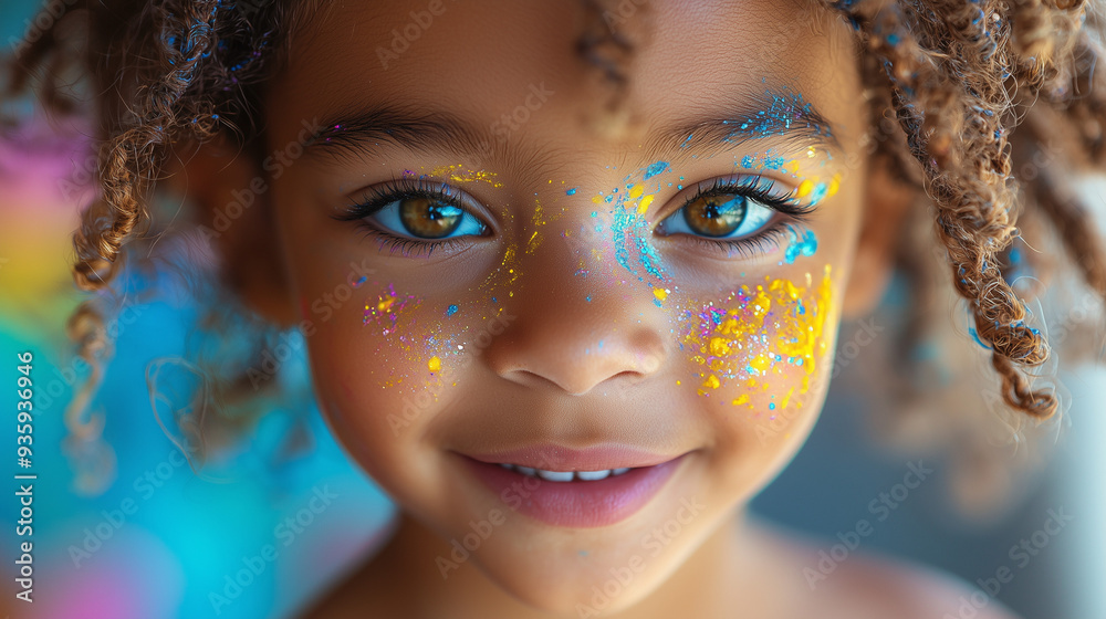 A heartwarming, close-up portrait of a smiling child with colorful face paint, capturing the joy and innocence of childhood. A heartwarming, close-up portrait of a smiling child with colorful face paint, capturing the joy and innocence of childhood.