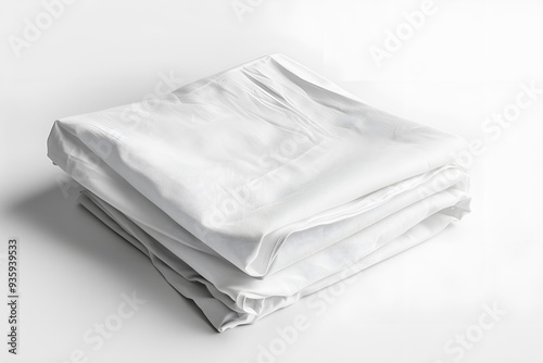 A white sheet is folded and laying on a white background