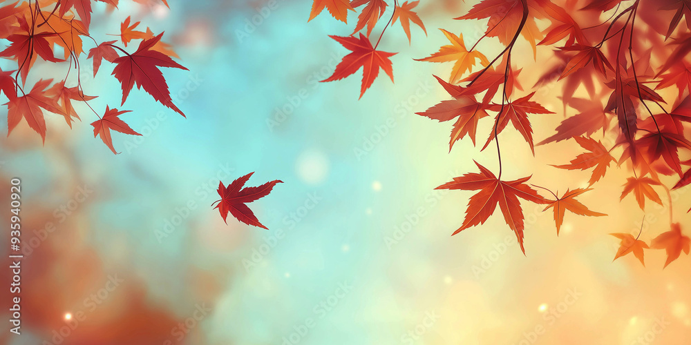 Beautiful autumn background with orange maple leaves against blue sky, background blurred, autumn weather concept. Autumn leaf fall. Advertising banner. Beautiful autumn background with orange maple leaves against blue sky, background blurred, autumn weather concept. Autumn leaf fall. Advertising banner.