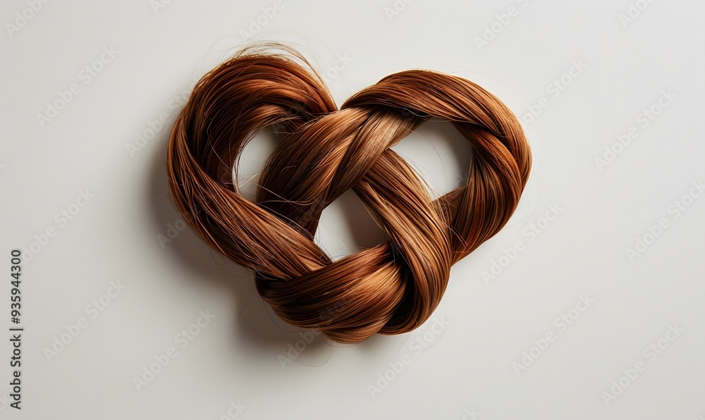 Brown hair knot in shape of heart, isolated on white background. 
