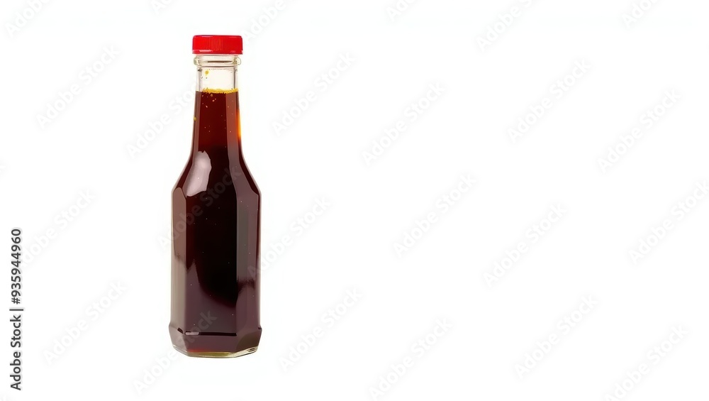 Glass Bottle with Dark Liquid and Red Lid Isolated on White Glass Bottle with Dark Liquid and Red Lid Isolated on White