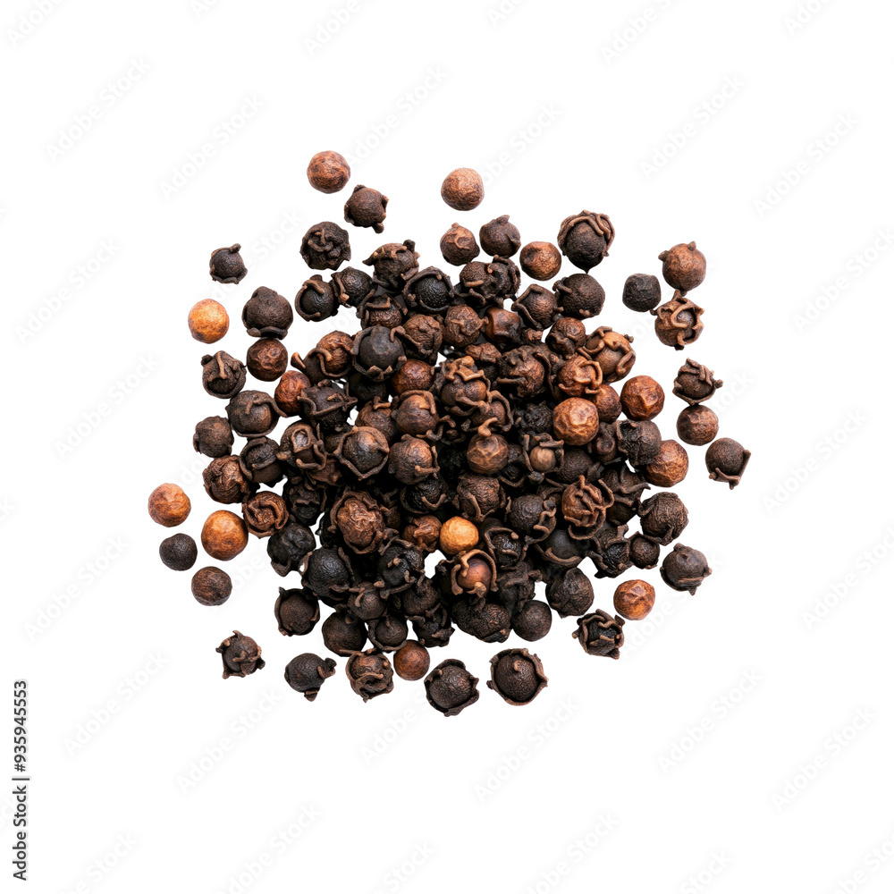 Black Peppercorns on White Background Black Peppercorns on White Background