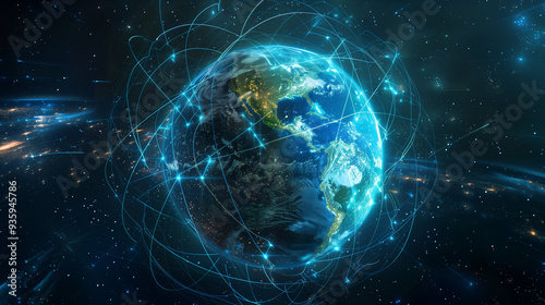Graphic of global international trading ecommerce network around the world.