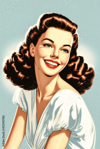 portrait of a smiling woman - vintage illustration