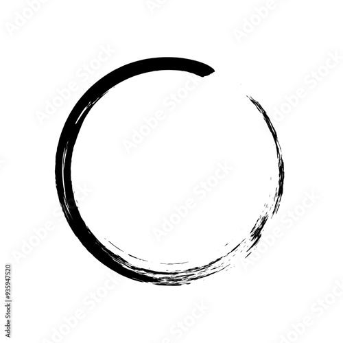 Circle ink brush paint, black round stroke frame, vector illustration.