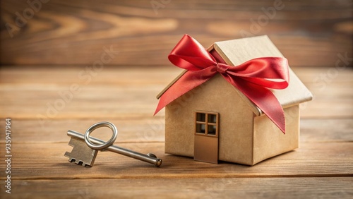house object with key, perfect gift for housewarming celebration, house, home,object, key, gift, housewarming photo