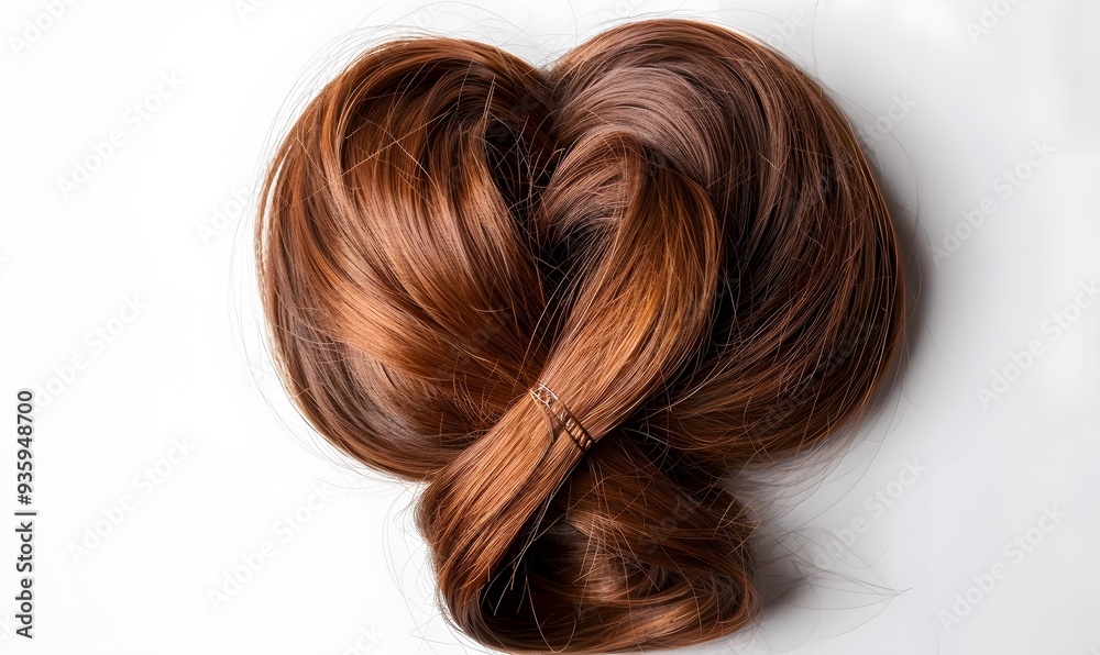 Brown hair knot in shape of heart, isolated on white background. Brown hair knot in shape of heart, isolated on white background.